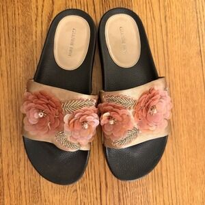 Gianni Bini Floral Satin Embellished Slides Size 10